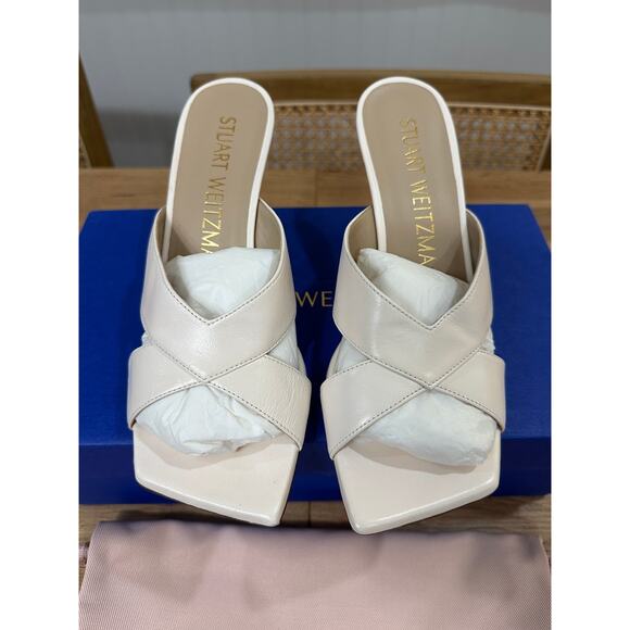 Stuart Weitzman Carmen 75 Slide Sandal Lacquered Nappa Seashell Size 7 NIB - Picture 4 of 14